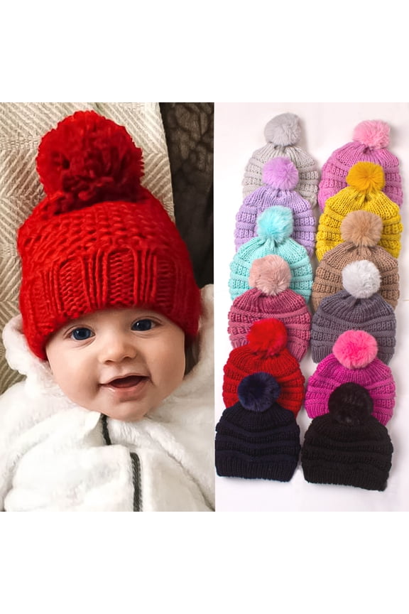 Baby Kids Winter Warm Hats, Infant Toddler Children Pom Pom Beanie Knit Cap Girls Boys