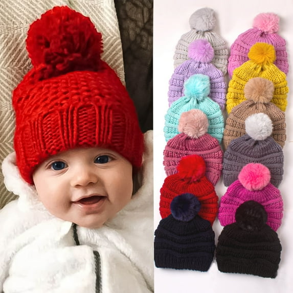Baby Kids Winter Warm Hats, Infant Toddler Children Pom Pom Beanie Knit Cap Girls Boys