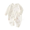 thumbnail image 1 of Baby Kimono Style Romper Girls Boys Cotton Long Sleeve Cute Printed Onesie with Side Bow Tie Detail and Snap Crotch Infant Comfort Jumpsuit Beige 11 6-9 Months, 1 of 7