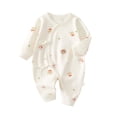 thumbnail image 1 of Baby Kimono Style Romper Girls Boys Cotton Long Sleeve Cute Printed Onesie with Side Bow Tie Detail and Snap Crotch Infant Comfort Jumpsuit Beige 7 3-6 Months, 1 of 7