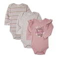 thumbnail image 1 of Baby Kiss Baby Girl Bodysuits, 3-Pack, Long Sleeve, Newborn-9 Months, 1 of 6