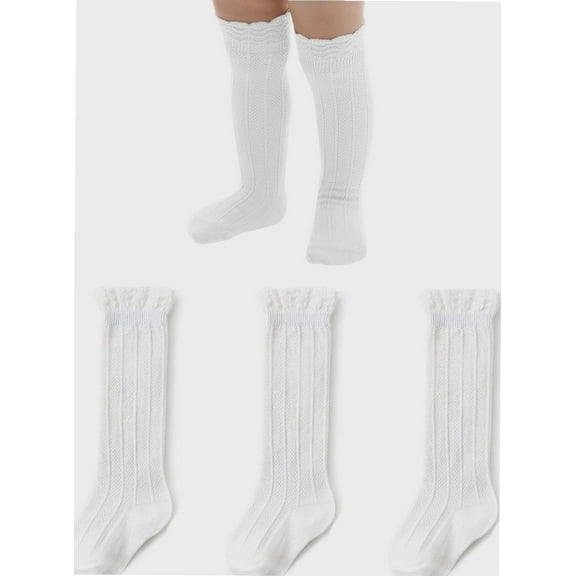 Baby Knee High Socks - Infant to Toddler, Cotton Ruffle Socks, Warm Girls & Boys Long Stockings, 3-5 Pairs