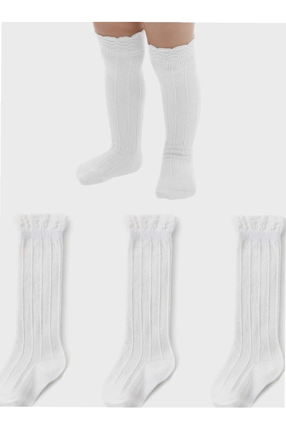 Baby Knee High Socks - Infant to Toddler, Cotton Ruffle Socks, Warm Girls & Boys Long Stockings, 3-5 Pairs