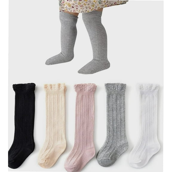 Baby Knee High Socks - Infant to Toddler, Cotton Ruffle Socks, Warm Girls & Boys Long Stockings, 3-5 Pairs