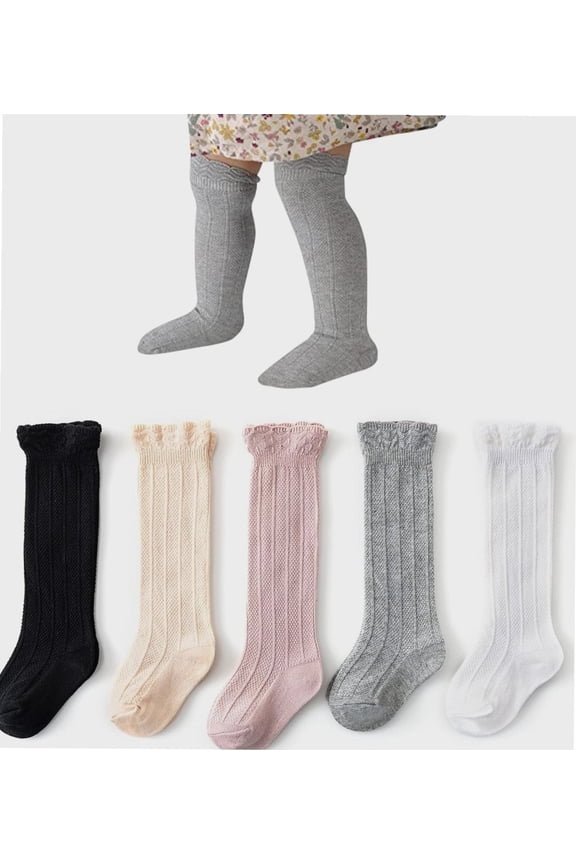 Baby Knee High Socks - Infant to Toddler, Cotton Ruffle Socks, Warm Girls & Boys Long Stockings, 3-5 Pairs