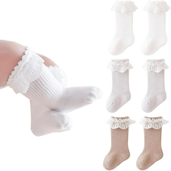 Baby Knee High Socks Non Slip Grip Ankle Socks Ruffled Long Stockings for Infants Toddlers Kids Boys Girls Spring