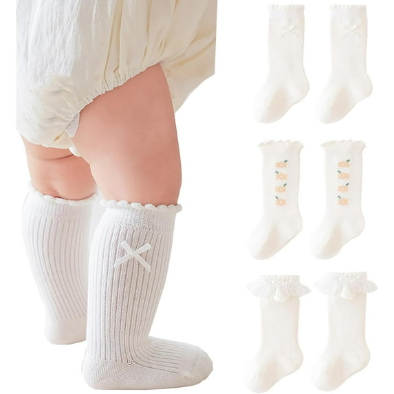 Baby Knee High Socks Non Slip Grip Ankle Socks Ruffled Long Stockings for Infants Toddlers Kids Boys Girls Spring