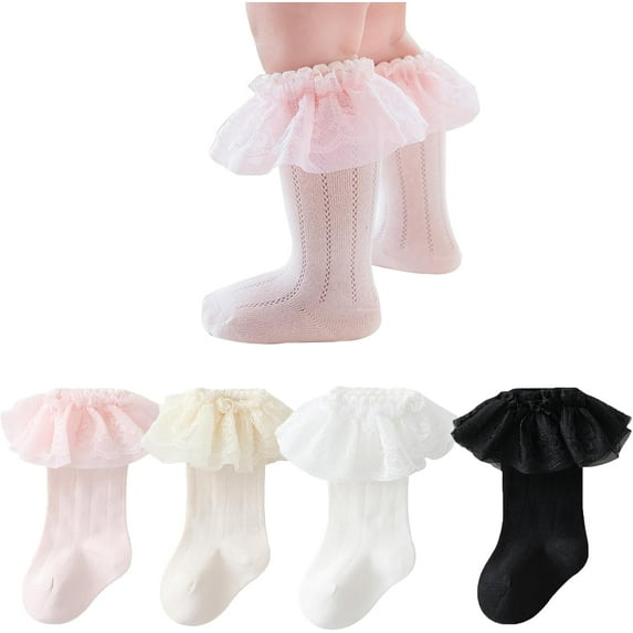 Baby Knee High Socks Non Slip Socks Lace Ruffled Long Stockings for Infants Toddlers Kids Boys Girls Spring Autumn