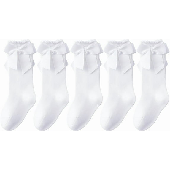 Baby Knee High Socks - Toddler Long Cotton Tube Stockings With Bow Ruffles for Girls - Infant Dress Socks