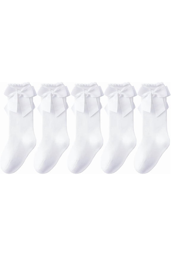 Baby Knee High Socks - Toddler Long Cotton Tube Stockings With Bow Ruffles for Girls - Infant Dress Socks