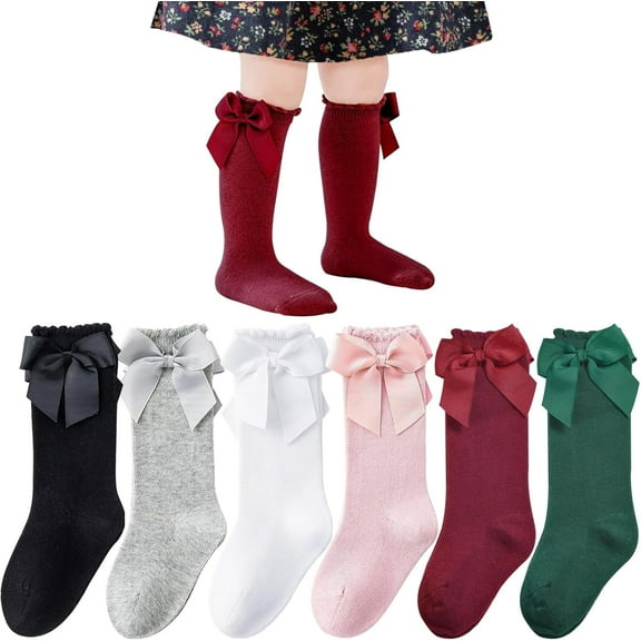 Baby Knee High Socks - Toddler Long Cotton Tube Stockings With Bow Ruffles for Girls - Infant Dress Socks