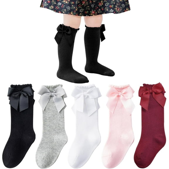 Baby Knee High Socks - Toddler Long Cotton Tube Stockings With Bow Ruffles for Girls - Infant Dress Socks