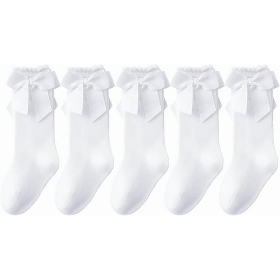Baby Knee High Socks - Toddler Long Cotton Tube Stockings With Bow Ruffles for Girls - Infant Dress Socks
