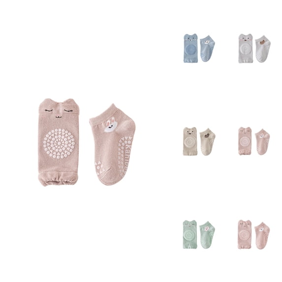 Baby Knee Pads for Crawling (3 Pairs) & Baby Socks for Walking (3 Pairs), Soft Breathable Toddler Knee Protectors for Girls and Boys
