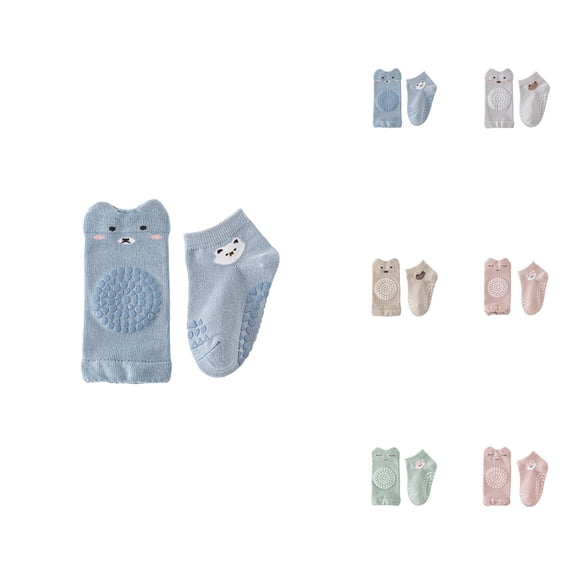 Baby Knee Pads for Crawling (3 Pairs) & Baby Socks for Walking (3 Pairs), Soft Breathable Toddler Knee Protectors for Girls and Boys