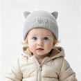 thumbnail image 1 of Baby Knit Beanie Cat Ear, Toddler Newborn Winter Warm Cute Ears Love Heart Embroidered Infants Cap, Gray 0-6 Months, 1 of 8