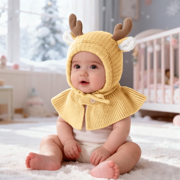 Baby Knit Hat Scarf And Shawl Set Winter Warm Cap With Neck Cover For Boys And Girls Soft Yarn Funny Hats Adjustable Cute Caps Adjustable Baseball Hats for Boys & Girls