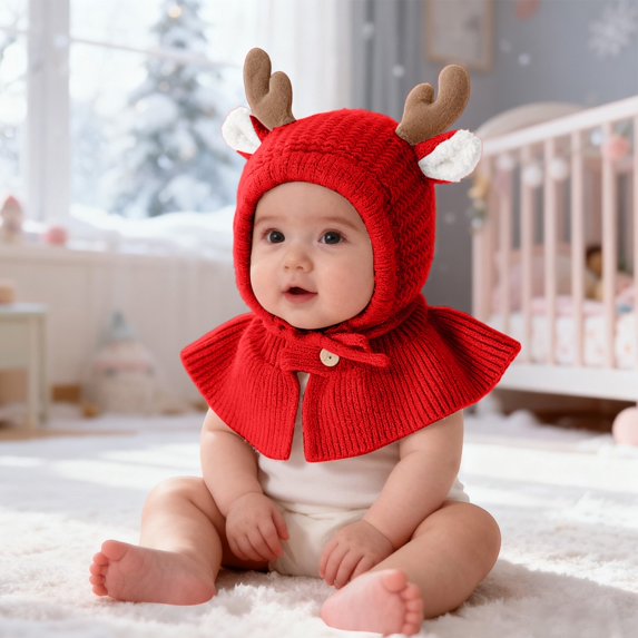 Baby Knit Hat Scarf And Shawl Set Winter Warm Cap With Neck Cover For Boys And Girls Soft Yarn Funny Hats Adjustable Cute Caps Adjustable Baseball Hats for Boys & Girls