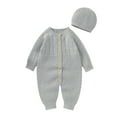 thumbnail image 1 of Baby Knit Romper Cotton Button Down Long Sleeve Boy Girl Solid Sweater Clothes Baby Jumpsuit With Hat,Size 9-12 Months, 1 of 4