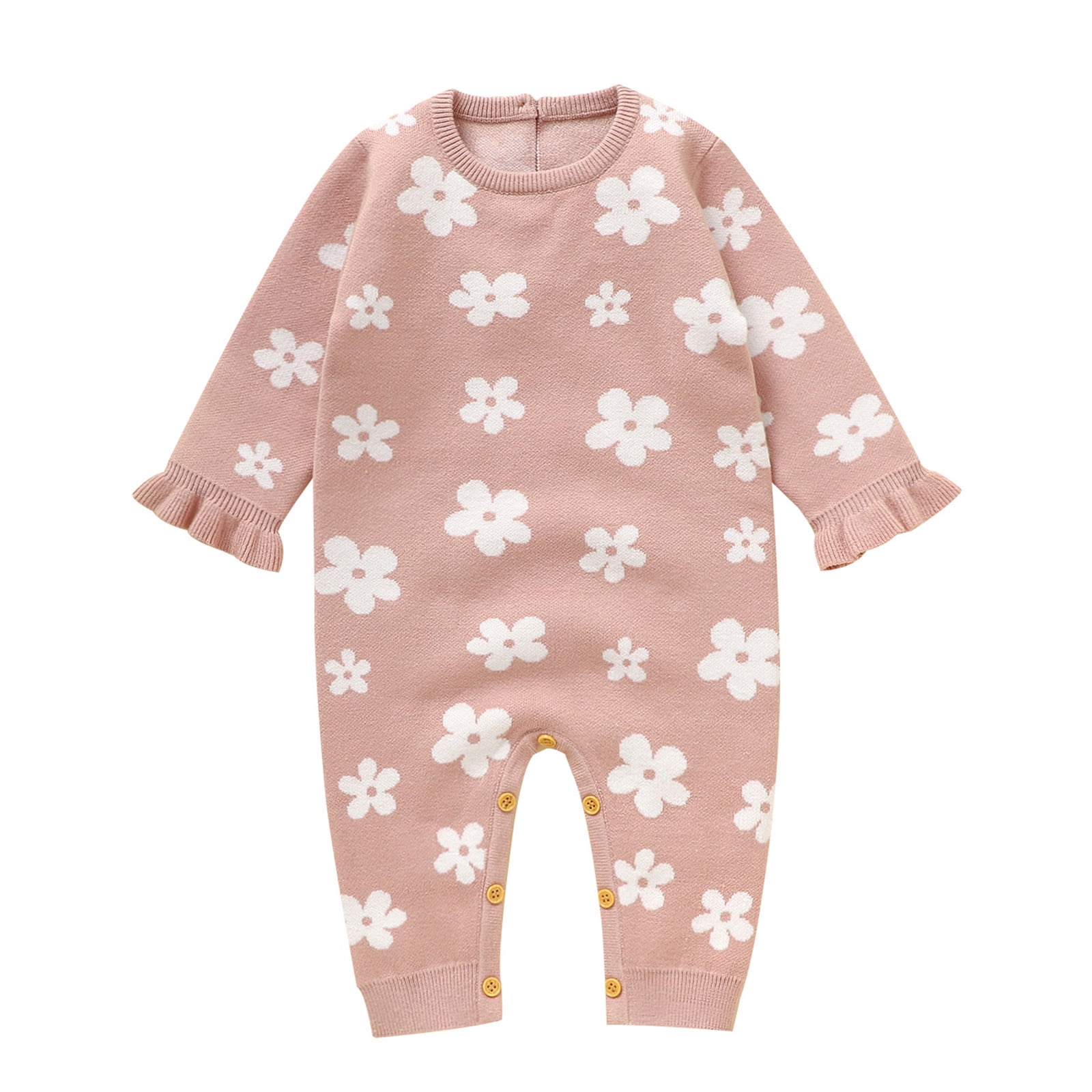 Babyhug 100% Cotton Knit Full Sleeves Romper Floral Print - Multicolour