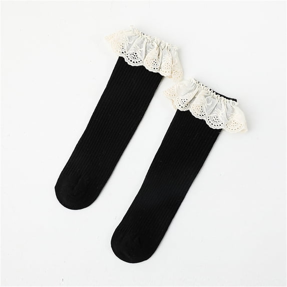 Baby Knit Socks with Cute Ruffles 0-8 Y Toddler Long Socks Infant Tube Stockings Colors Black M