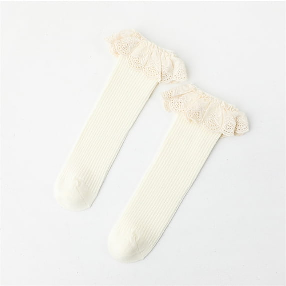 Baby Knit Socks with Cute Ruffles 0-8 Y Toddler Long Socks Infant Tube Stockings Colors White S