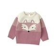 thumbnail image 1 of Baby Knit Sweaters Cute Long Sleeve Contrast Color Fox Print Pullover Tops Toddler Sweatshirts 6 Months-3 Years, 1 of 9