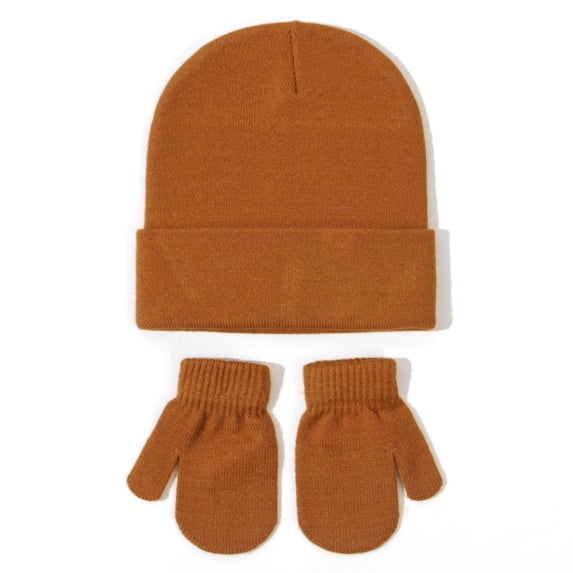 Baby Knitted Hat And Glove Set Versatile Solid Color European And Autumn And Winter New Children's Wool Pullover Hat
