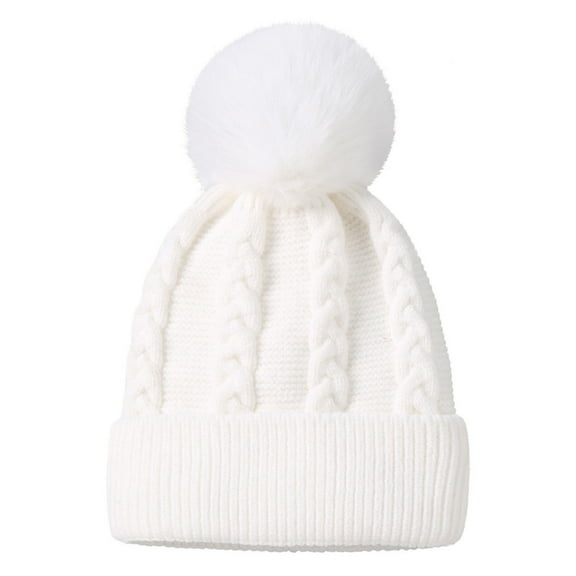 Baby Knitted Hat Plush Ball Decor Elastic Anti-slip Solid Color Soft Thick Warm Cold Resistant Unisex Children Winter Outdoor Cap Beanie