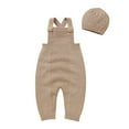 thumbnail image 1 of Baby Knitted Romper Newborn Solid Color Sleeveless Sweater Infant Overalls With Warm Hat Set Size 9 M-12 M, 1 of 7