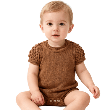 Baby Knitted Short Sleeve Romper Cable Sleeves Snap Bottom