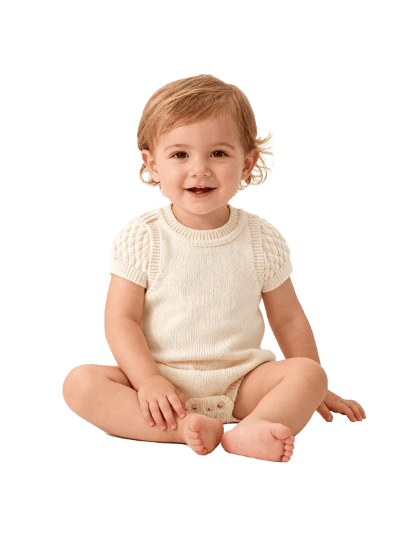 Baby Knitted Short Sleeve Romper Cable Sleeves Snap Bottom