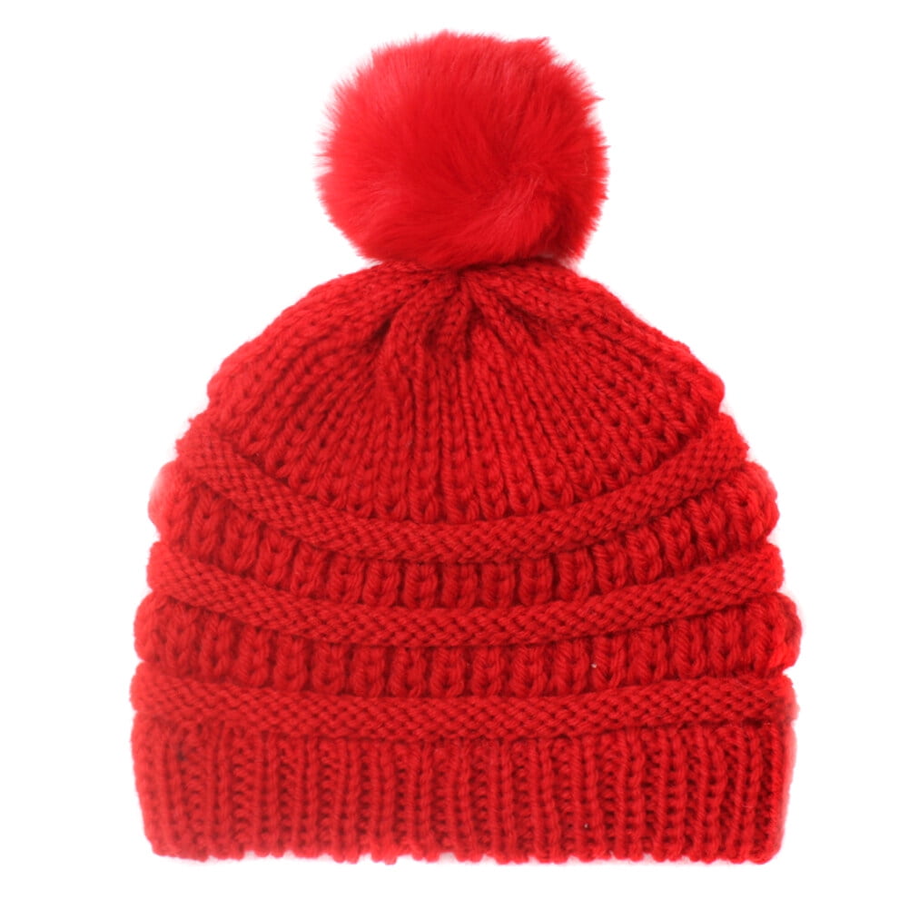 Baby Knitted Wool Hat Baby Beanie with Pompom Infants Bobble Hat Warm