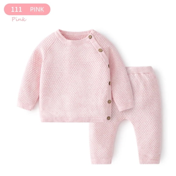 Baby Knitting Autumn Winter Clothes Set Solid Color Cotton Infant Long Sleeve Sweater Top and Trousers 2pcs Outfits