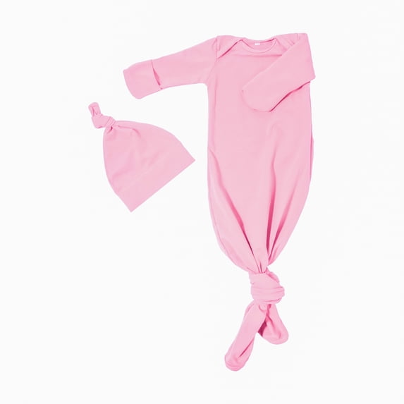 Baby Knotted Gown- Super Soft Newborn Infant Long Sleeve Sleepwear with Hat For Baby Boy And Girl - Pink