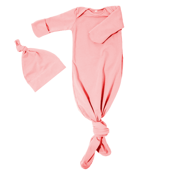 Baby Knotted Gown- Super Soft Newborn Infant Long Sleeve Sleepwear with Hat For Baby Boy And Girl -coral