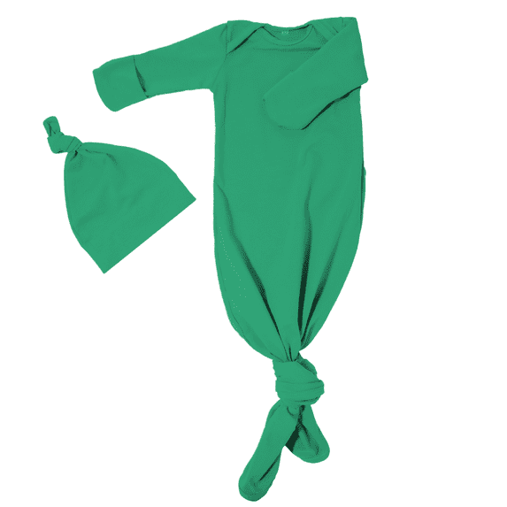Baby Knotted Gown- Super Soft Newborn Infant Long Sleeve Sleepwear with Hat For Baby Boy And Girl -green