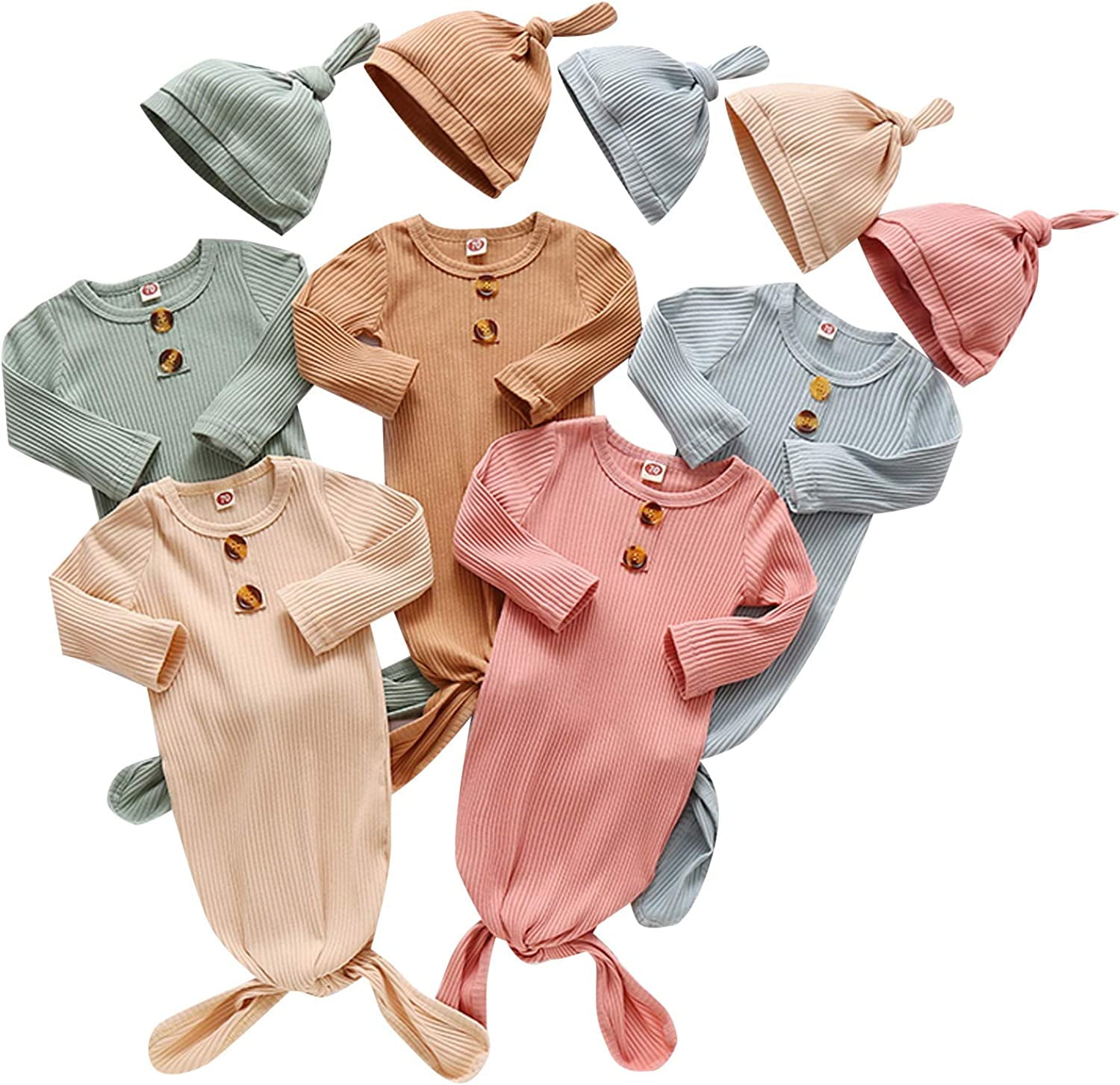 Baby Knotted Sleeper Gown Unisex Boys Girls Sleepsuits with Mitten