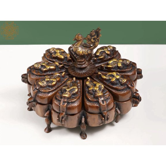7 Inch Baby Krishna Ritual Box with Lids Brass Handmade Temple Container