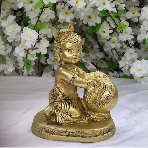 Baby Krishna Statue Lord Krishna Figurine Brass Krishna Idol Hindu God Statue Laddu Gopal Murti Bal Gopal Krishna Idol Indian Home Decor God of Love Small Krishna Murti Temple Decor - AtoZ India Cart