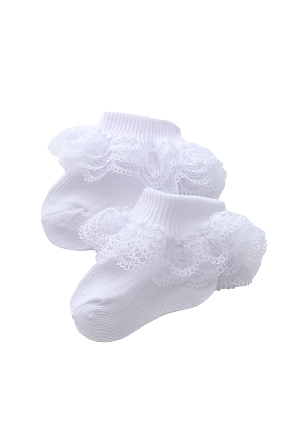 Baby Lace Girls Socks Eyelet Triple Lace Ruffle Cotton Socks for Newborn/Infant/Toddlers