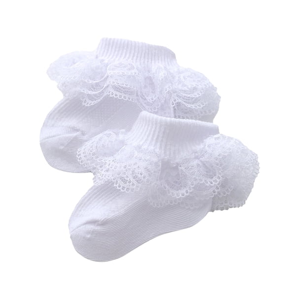 Baby Lace Girls Socks Eyelet Triple Lace Ruffle Cotton Socks for Newborn/Infant/Toddlers