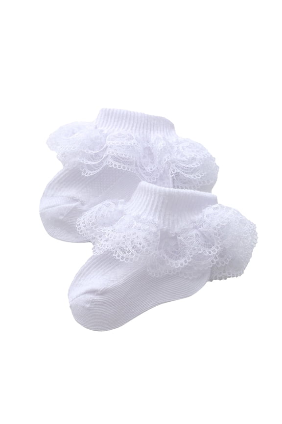Baby Lace Girls Socks Eyelet Triple Lace Ruffle Cotton Socks for Newborn/Infant/Toddlers