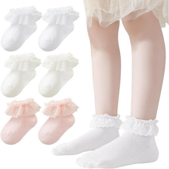 Baby Lace Socks Toddler Eyelet Frilly Socks Girls Ruffle Sock 6 Pairs