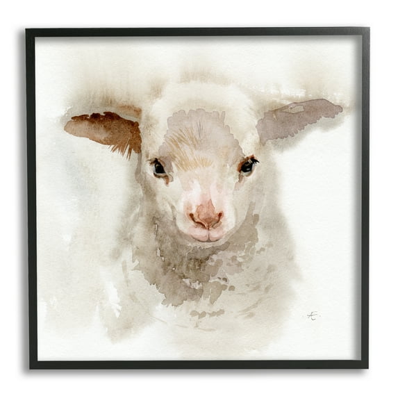 Baby Lamb Farm Portrait Minimal Shaggy Animal Animals & Insects Framed Art Print Wall Art, 17x17
