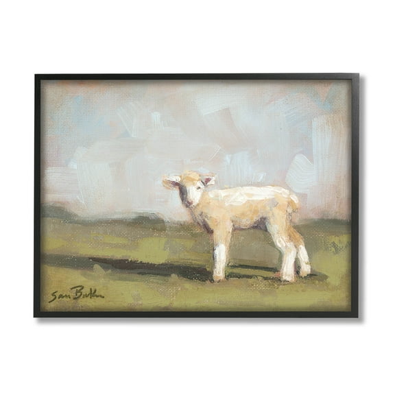 Baby Lamb Farmland Animal Animals & Insects Painting Black Framed Art Print Wall Art