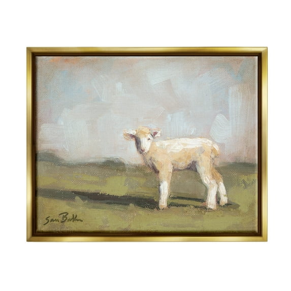 Baby Lamb Farmland Animal Animals & Insects Painting Metallic Gold Framed Art Print Wall Art
