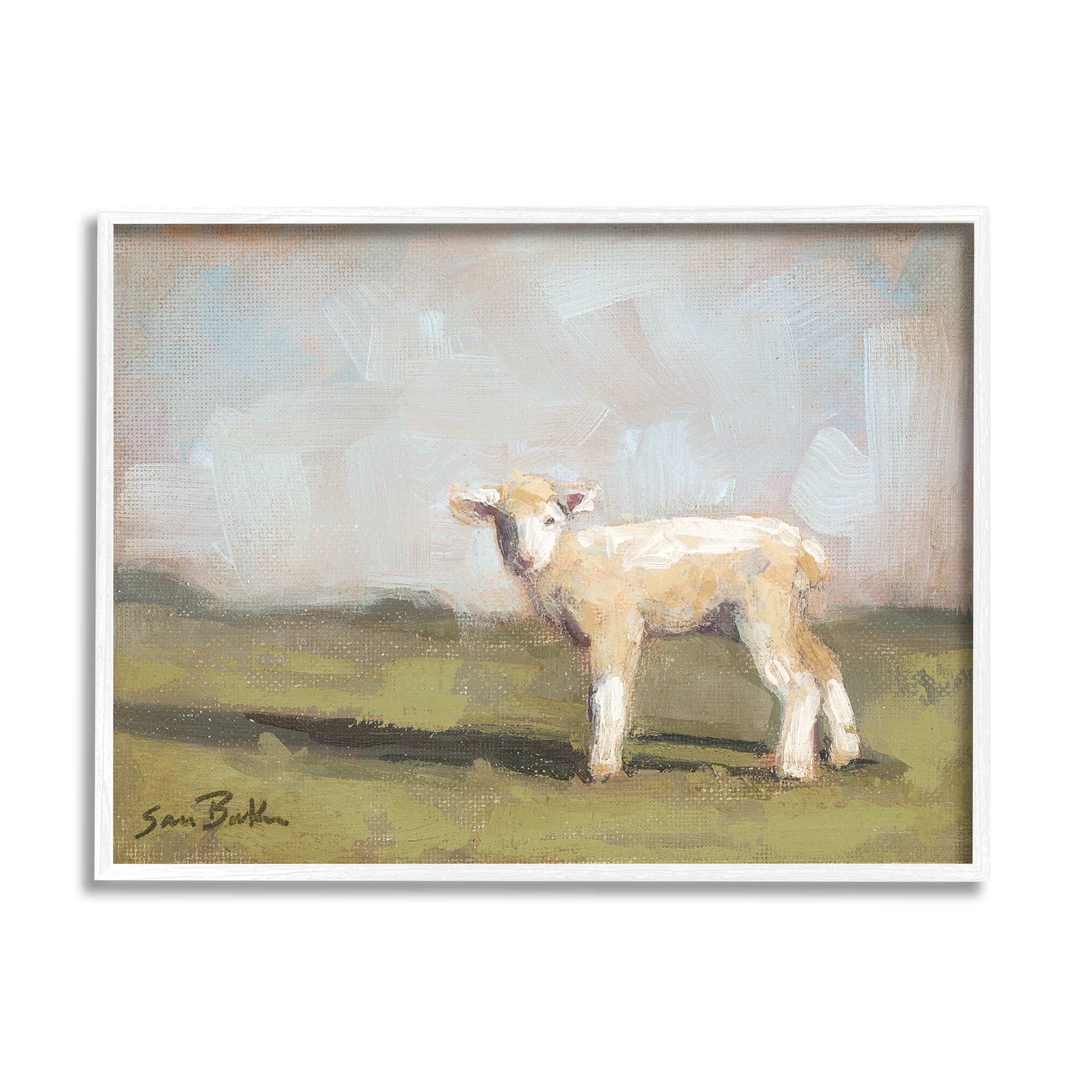 Baby Lamb Farmland Animal Animals & Insects Painting White Framed Art Print Wall Art