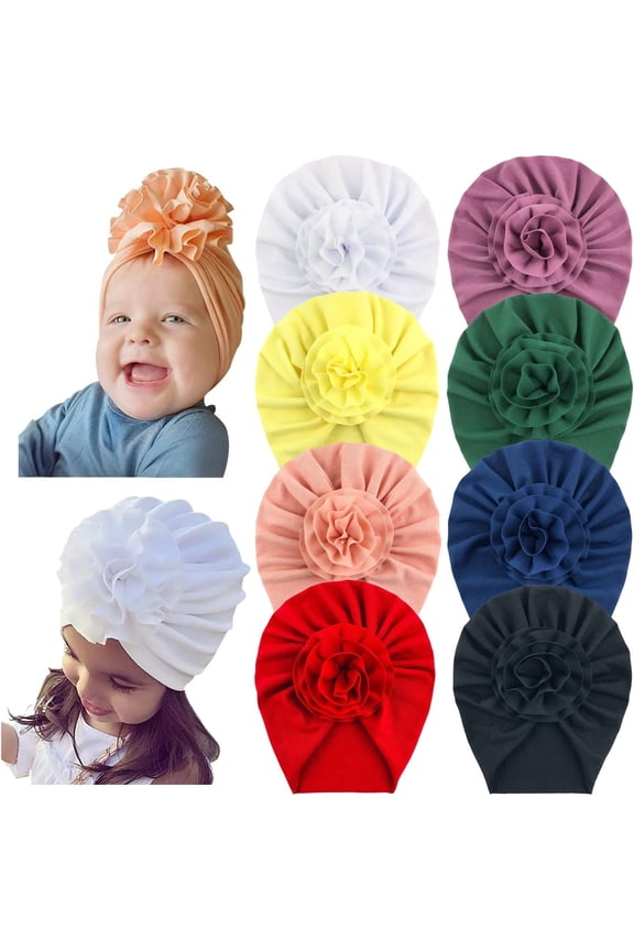 Baby Large Flower Knot Donut Bow Beanie Turban Hat Cap Muslim Bonnet Headwrap