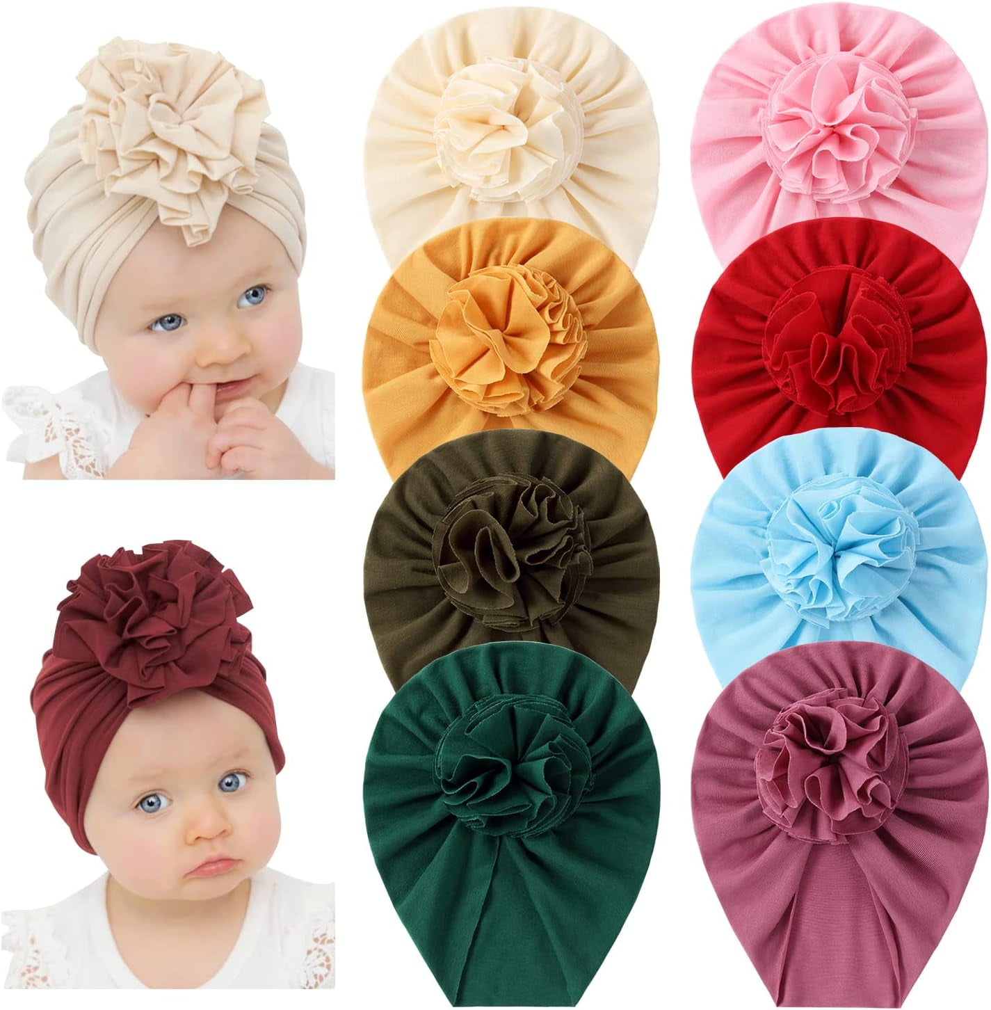 Baby Large Flower Knot Donut Bow Beanie Turban Hat Cap Muslim Bonnet Headwrap